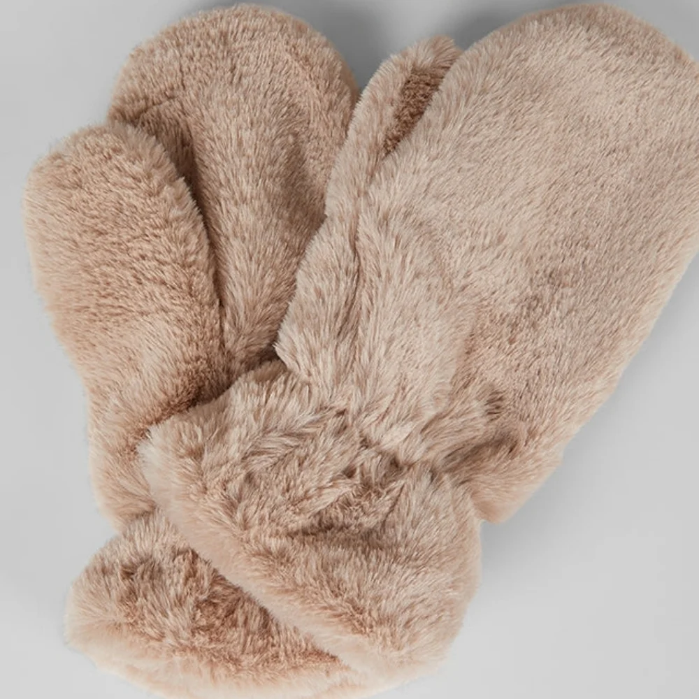 NWT 32 Degrees winter christmas gift taupe brown tan Cozy Plush Faux Fur Mittens
